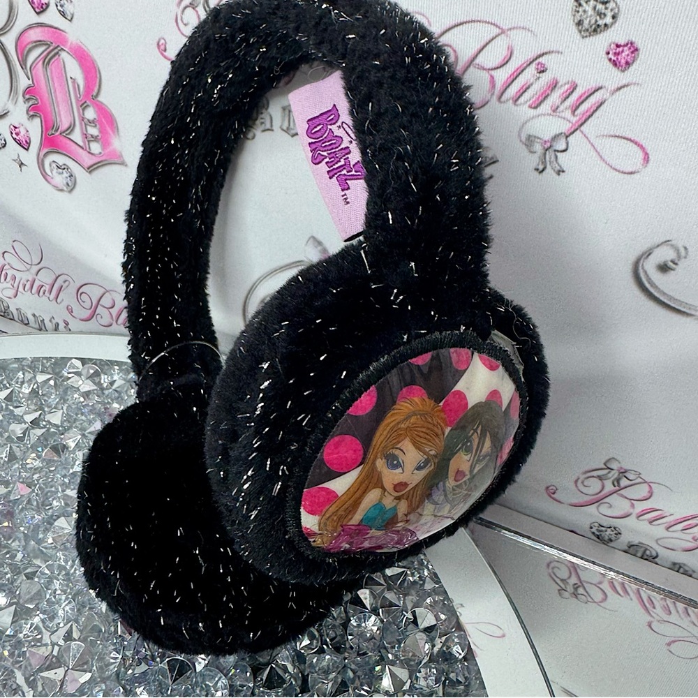 Bratz earmuffs winter warm ear cover hat headband sparkly glitter black silver
